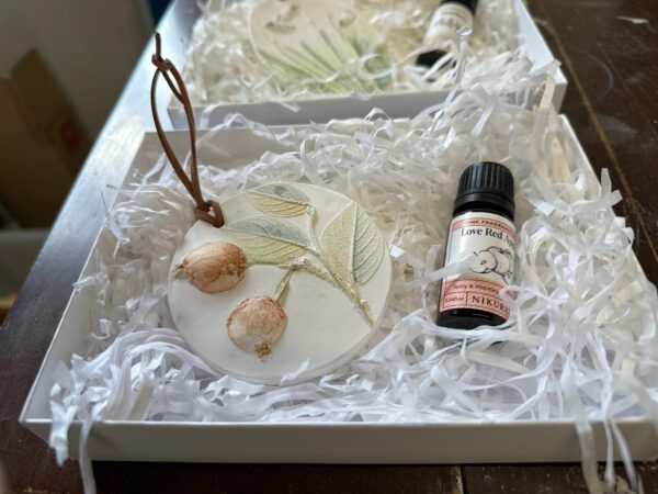 Watercolour painted hanging Room diffuser, beautiful, handmade , cast from real apples. With a bottle of Love red apple fragrance. - Image 4